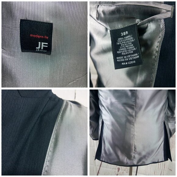 JF J. Ferrar Modern Fit 38R 2 Button Dark Gray Pinstripe Suit Blazer Sport Coat - Picture 7 of 8